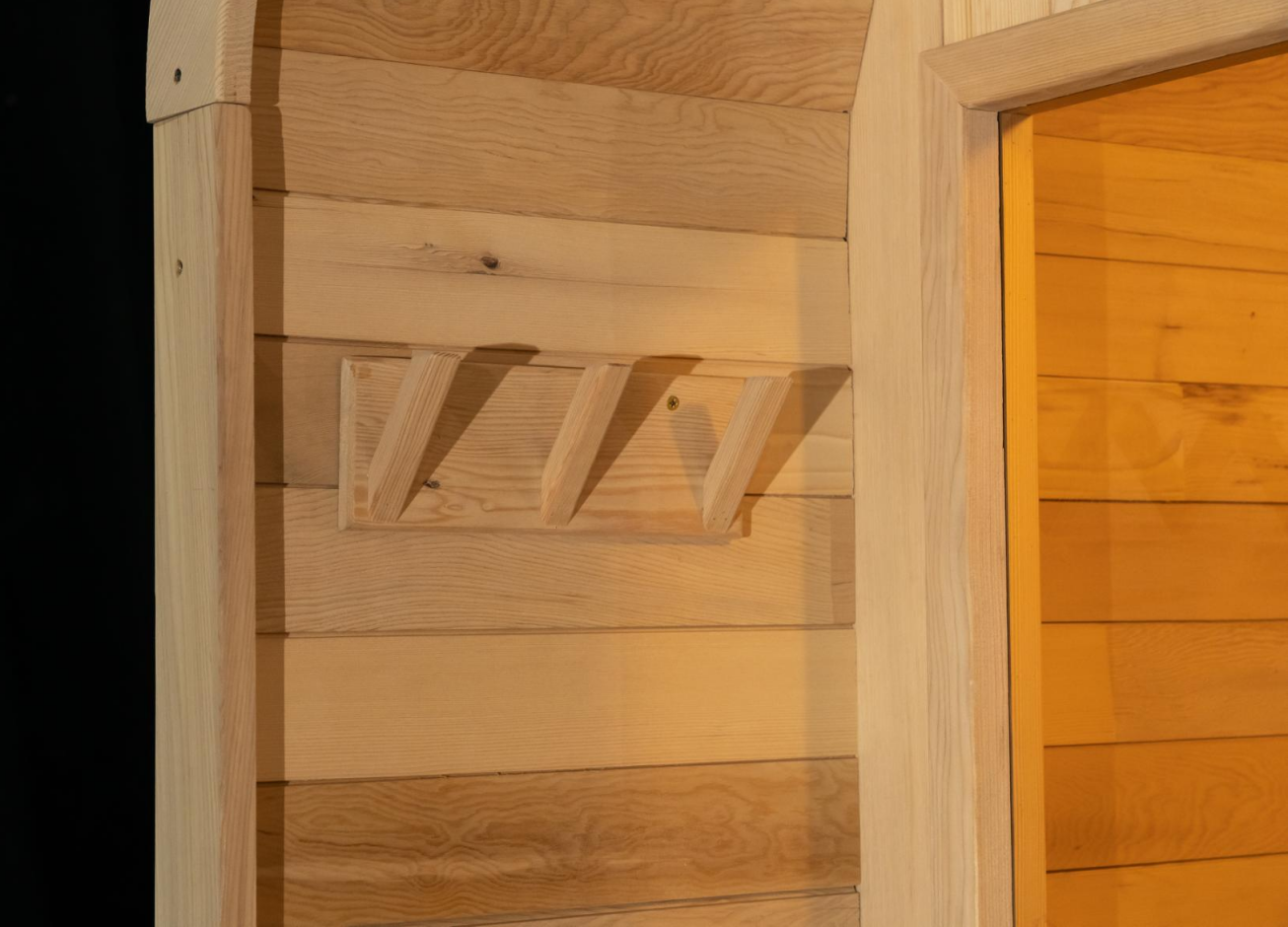 Rounded Outdoor Sauna with Porch and Configurable Rear Panel CSA-976 reference view 6