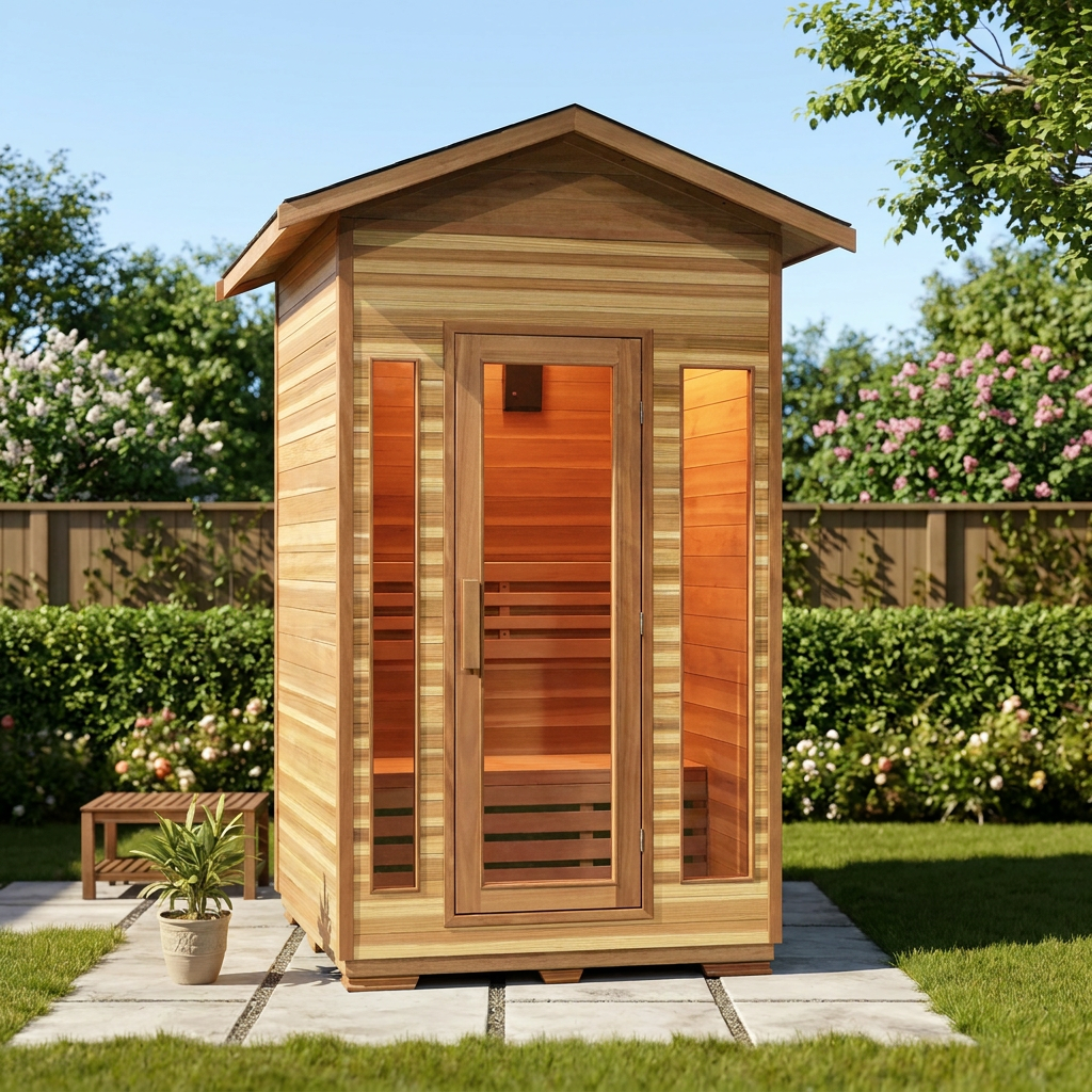 Compact Cedar Garden Sauna with Gable Roof product image