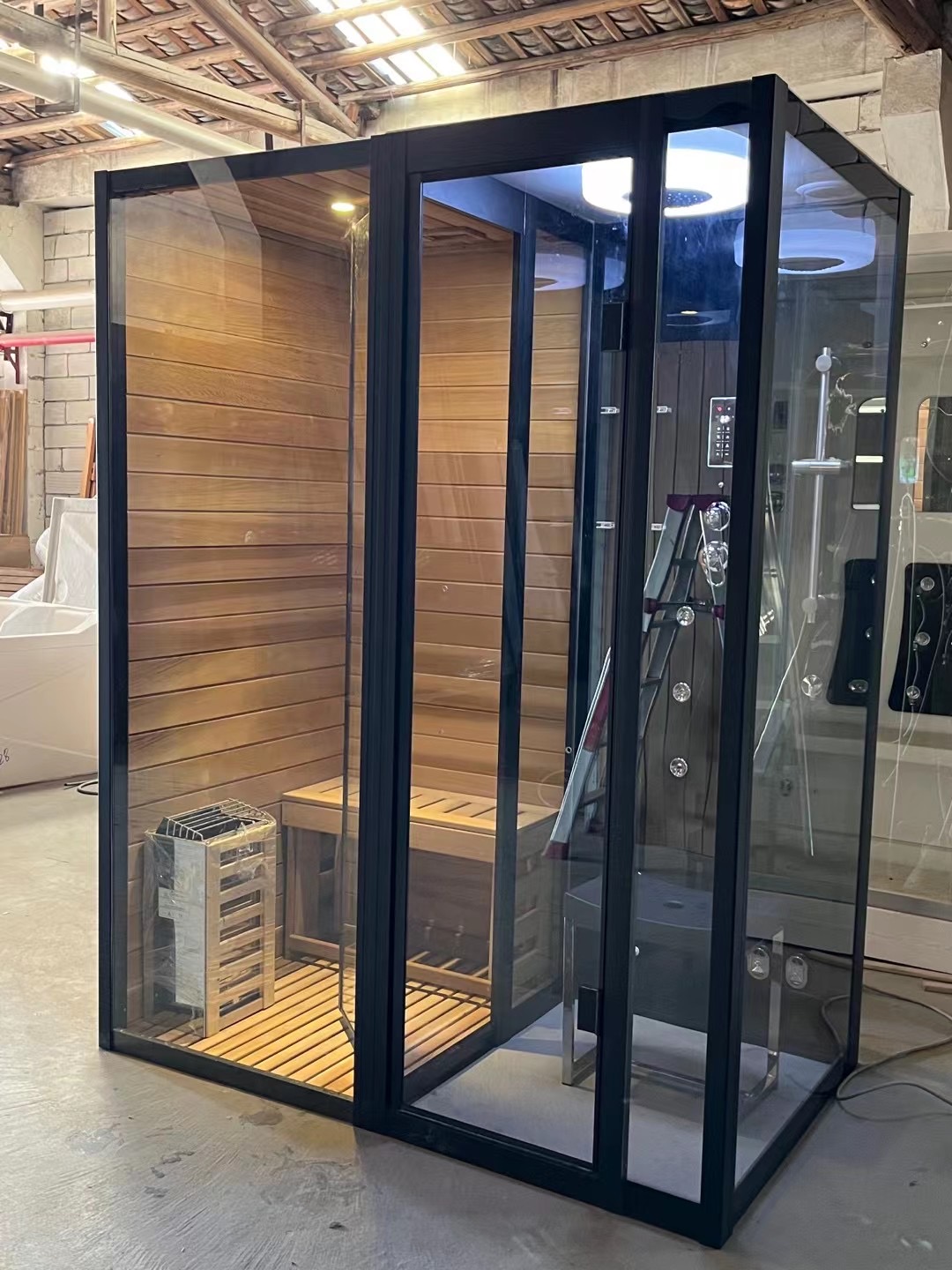 Sauna and Shower Combination Cabin with Dual Glass Bays CSA-980 reference view 2