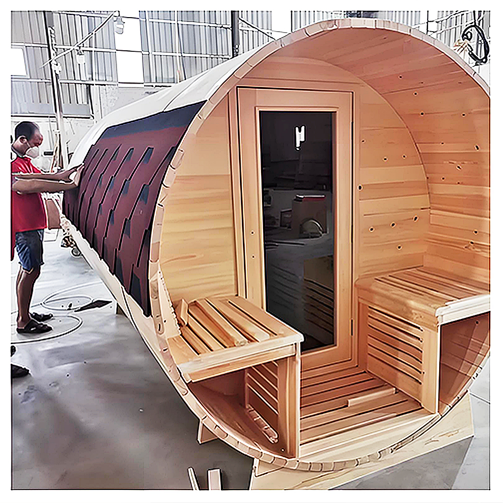 Cedar Barrel Sauna with Porch and Opposing Benches product image