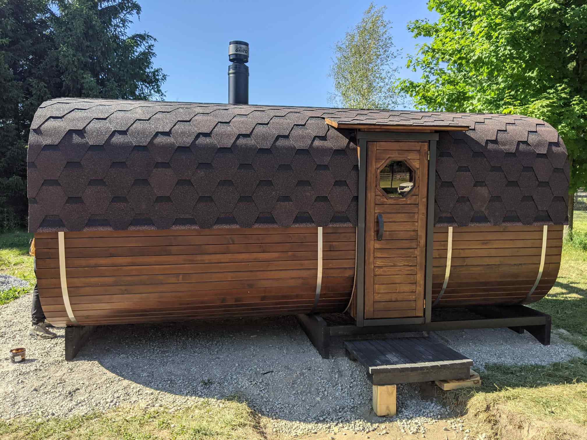 Wood-Burning Barrel Sauna with Entry Vestibule CSA-983 reference view 2