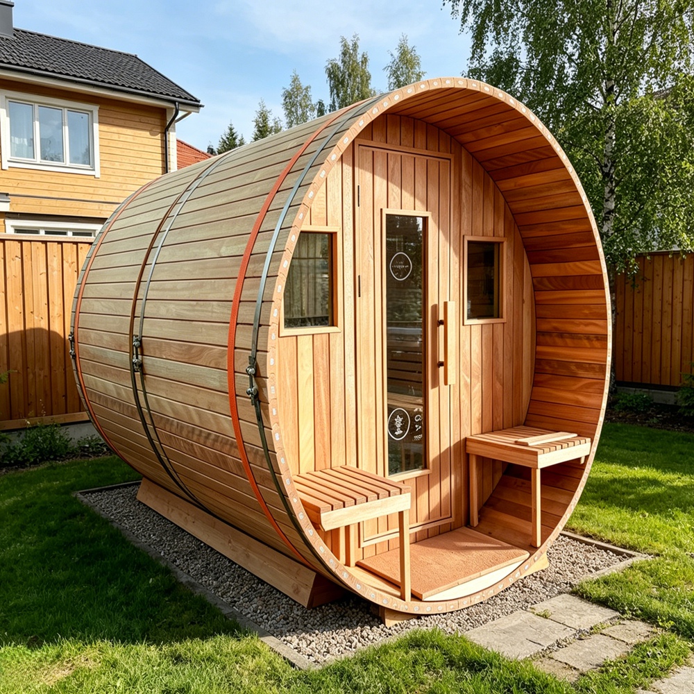 Red Cedar Barrel Sauna with Panoramic Rear Glass CSA-984 reference view 2