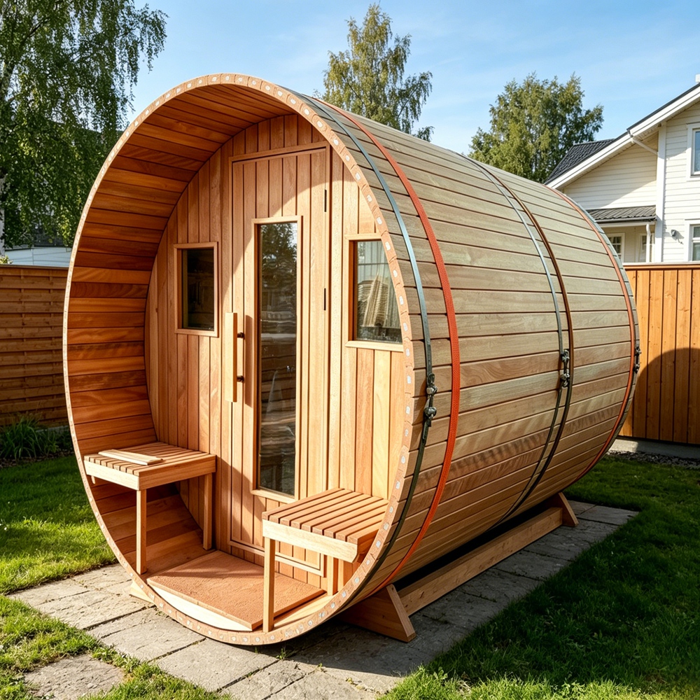 Red Cedar Barrel Sauna with Panoramic Rear Glass CSA-984 reference view 3