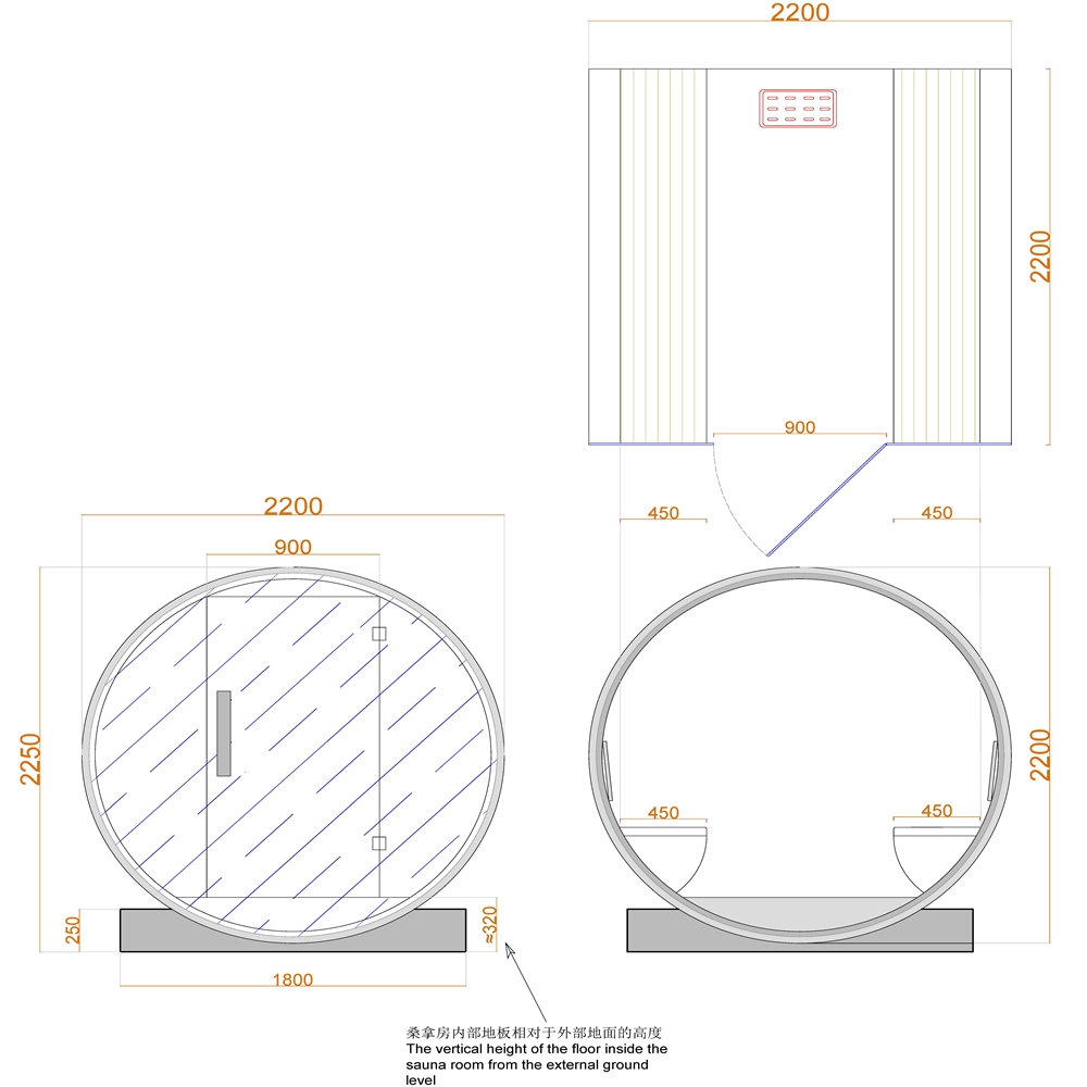 Red Cedar Barrel Sauna with Panoramic Rear Glass CSA-984 reference view 6