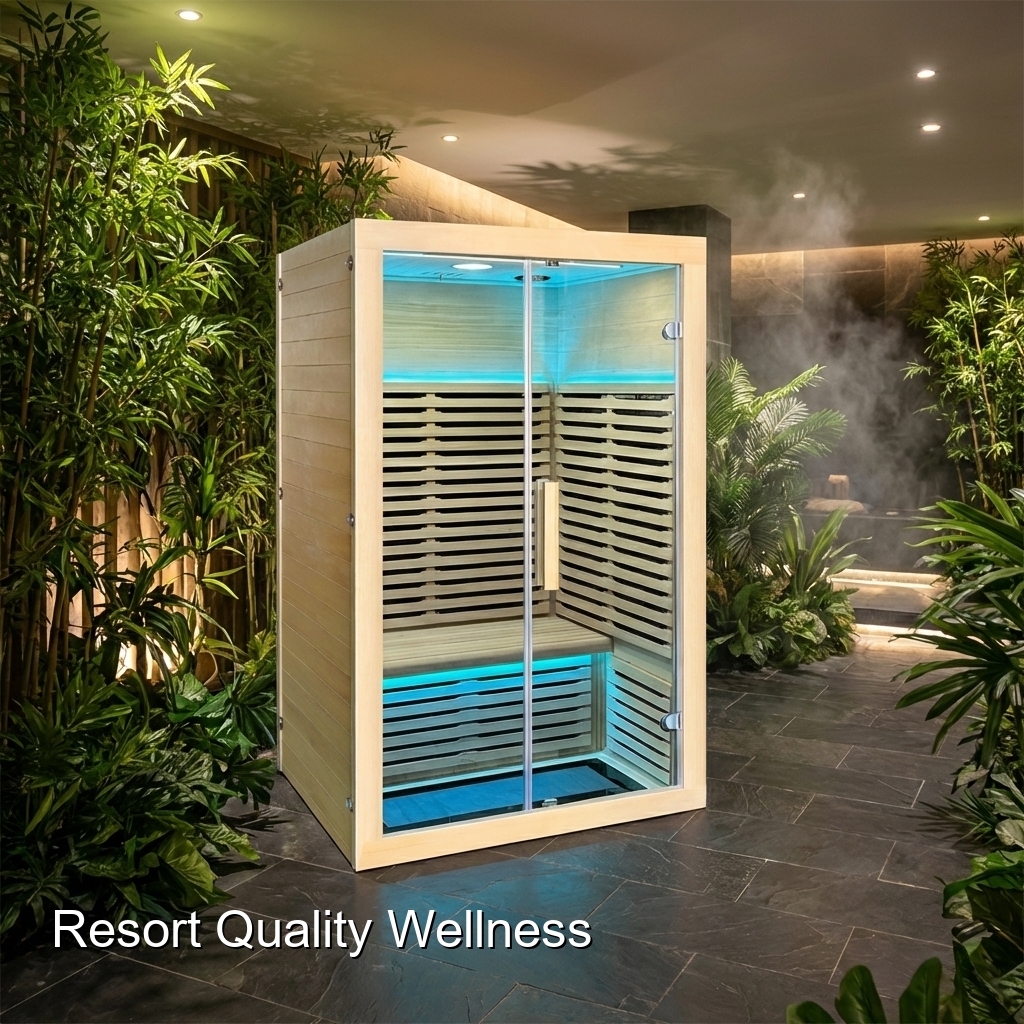 Single-Person Hemlock Infrared Sauna with Full-Glass Door and Dual Lighting product image