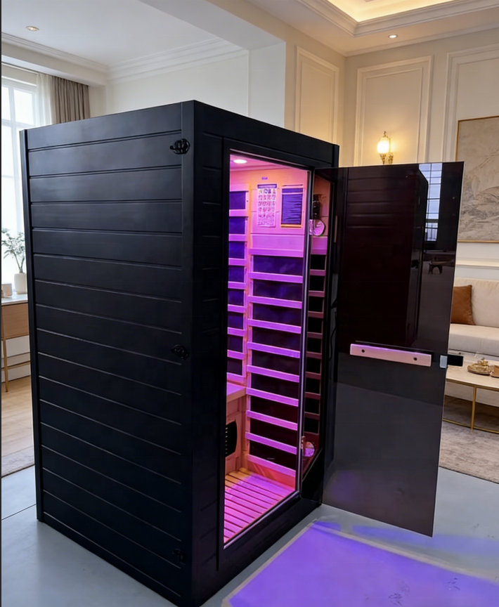 Black Single-Person Infrared Sauna Pod with Red Light Panel product image