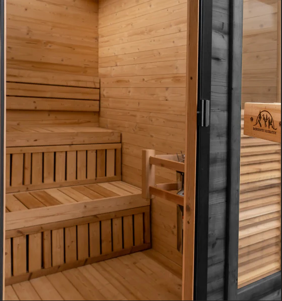 Black Timber Outdoor Sauna with Sloped Roof and Two-Level Bench CSA-987 reference view 2