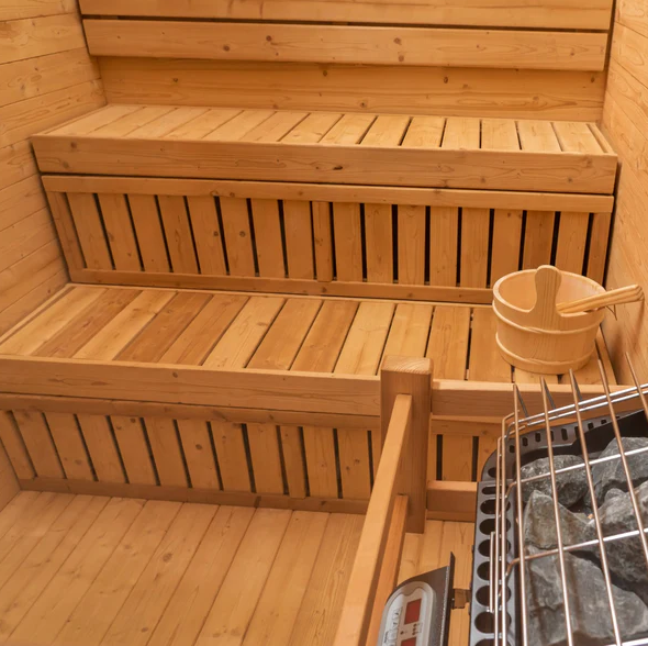Black Timber Outdoor Sauna with Sloped Roof and Two-Level Bench CSA-987 reference view 3