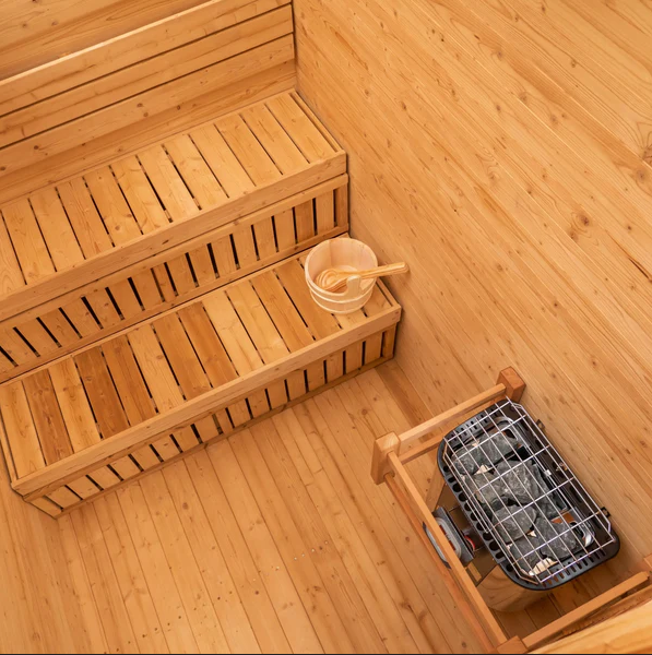 Black Timber Outdoor Sauna with Sloped Roof and Two-Level Bench CSA-987 reference view 4