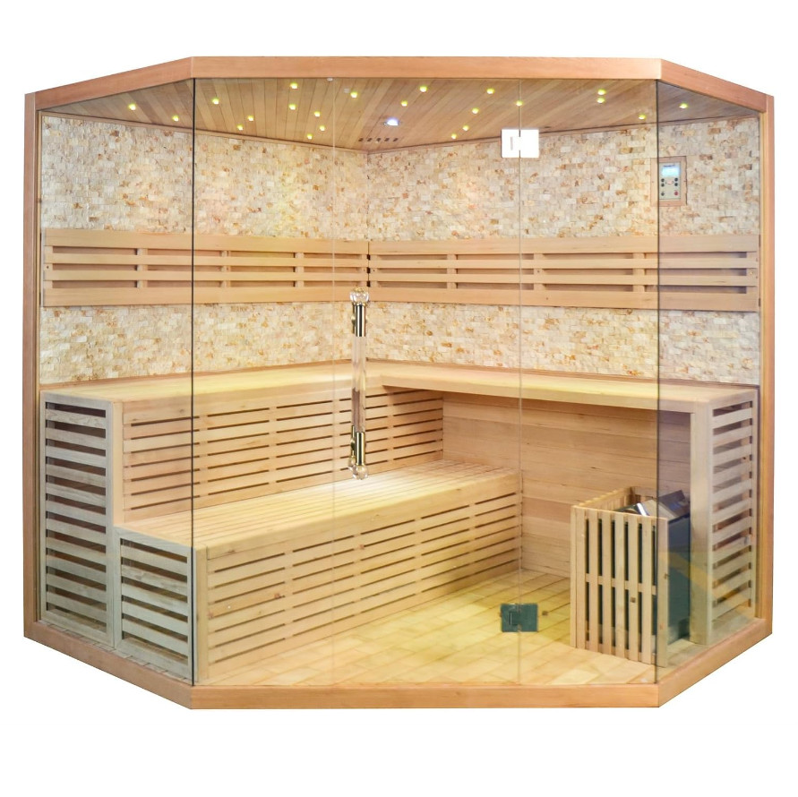 Six-Person Corner Sauna with Salt-Wall Backlighting product image