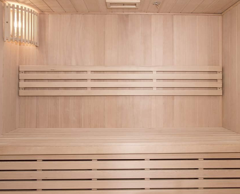 Two-Person Hemlock Glass-Front Sauna with Salt-Stone Wall CSA-994 reference view 5