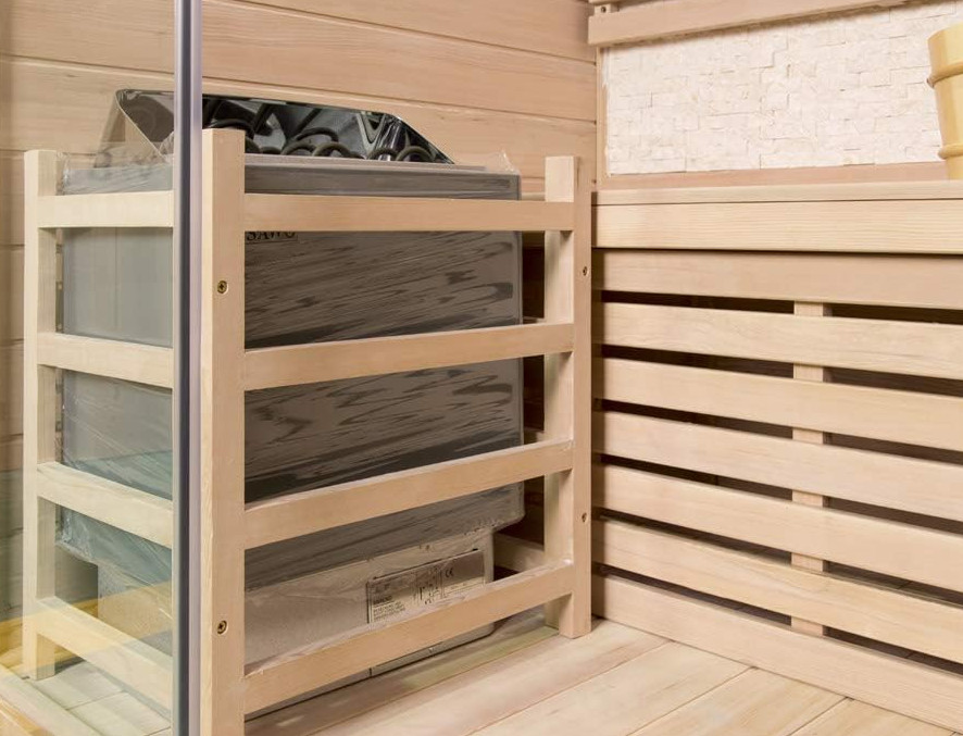 Two-Person Hemlock Glass-Front Sauna with Salt-Stone Wall CSA-994 reference view 6
