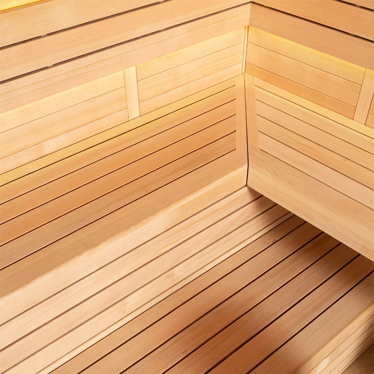 Eight-Person Corner Traditional Sauna with Panoramic Glass and Tiered Benches CSA-995 reference view 4