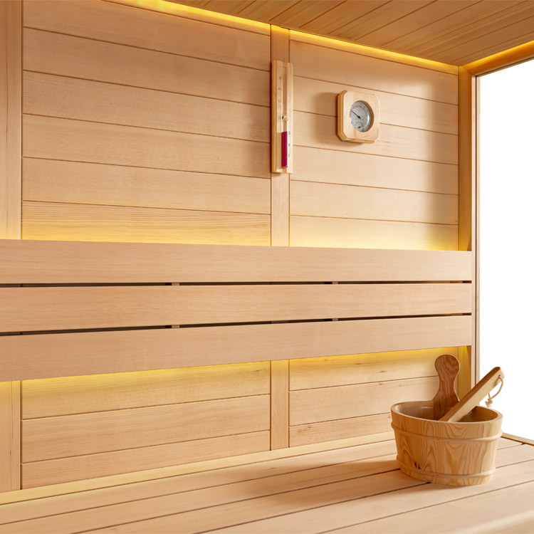 Eight-Person Corner Traditional Sauna with Panoramic Glass and Tiered Benches CSA-995 reference view 5