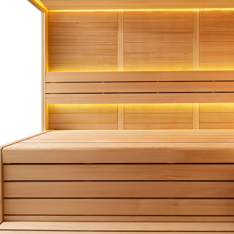 Eight-Person Corner Traditional Sauna with Panoramic Glass and Tiered Benches CSA-995 reference view 6