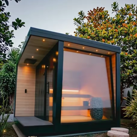 Black Outdoor Panoramic Sauna Cabin with Full-Glass Front product image