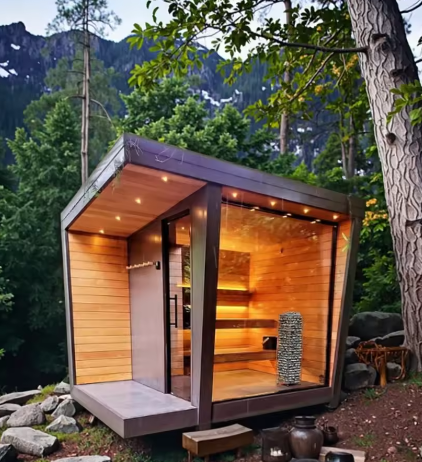 Black Outdoor Panoramic Sauna Cabin with Full-Glass Front CSA-996 reference view 2
