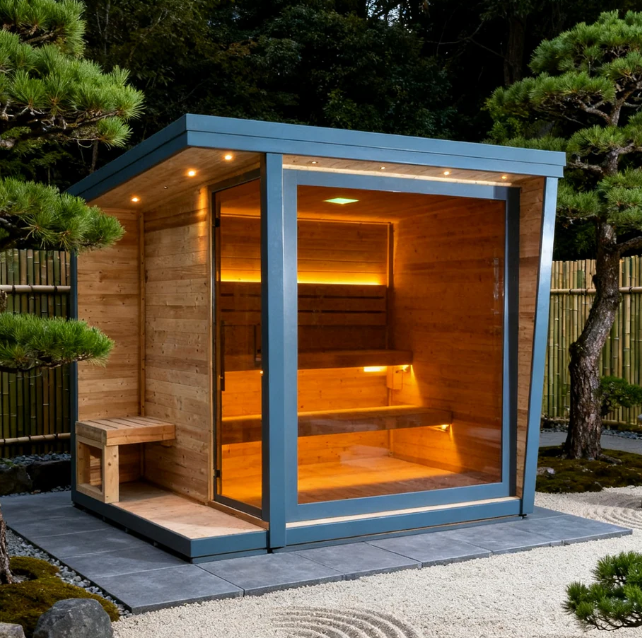 Black Outdoor Panoramic Sauna Cabin with Full-Glass Front CSA-996 reference view 3