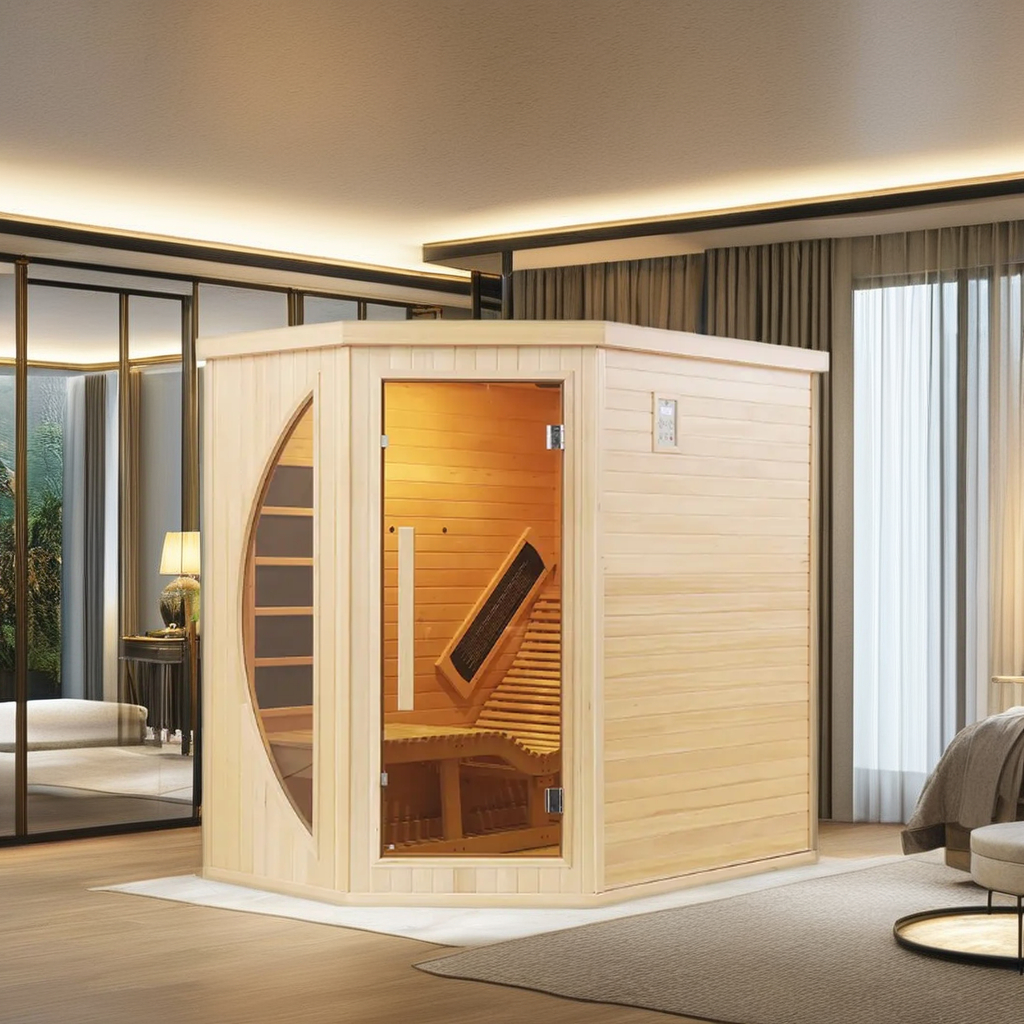 Single-Person Corner Infrared Sauna with Leaf-Shaped Side Glass CSA-997 reference view 6