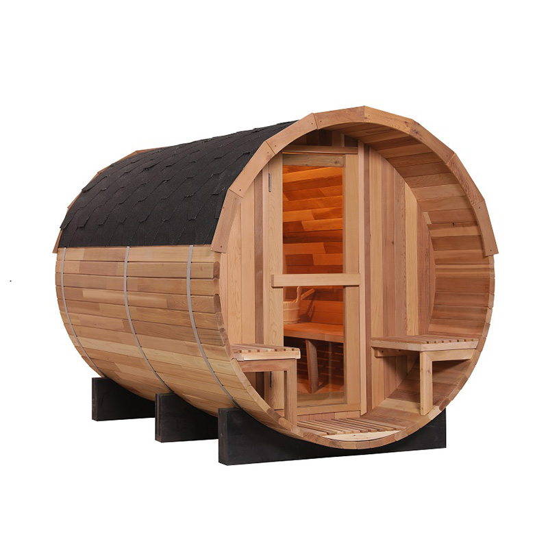 Panoramic-Window Barrel Sauna with Front Porch and Exterior Seats CSA-999 reference view 5