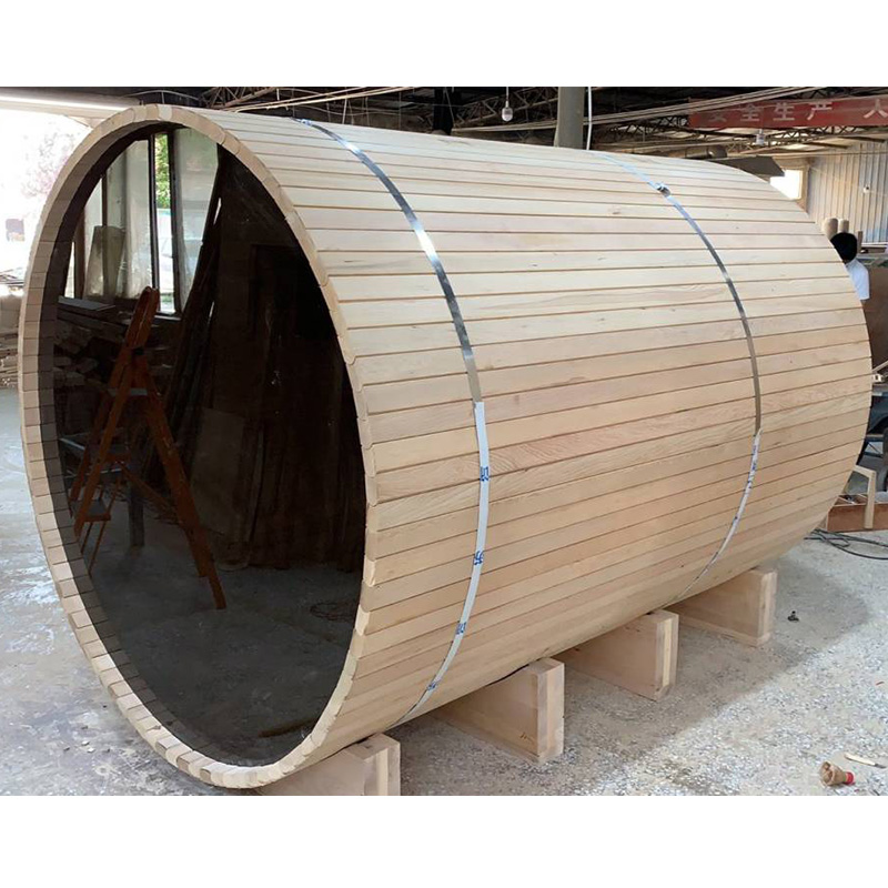 Panoramic-Window Barrel Sauna with Front Porch and Exterior Seats CSA-999 reference view 6