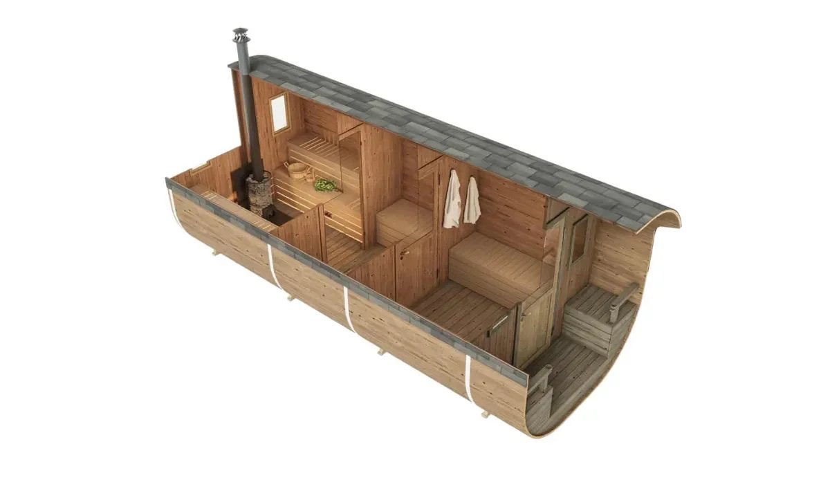 CSA-90 2 Person Compact Wood-Burning Outdoor Barrel Sauna Room Cabin finish detail