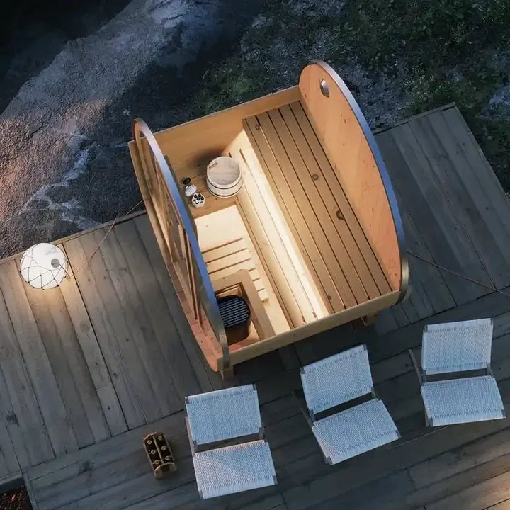 Cedar Outdoor Barrel Sauna with Full Round CSA-88 Side view