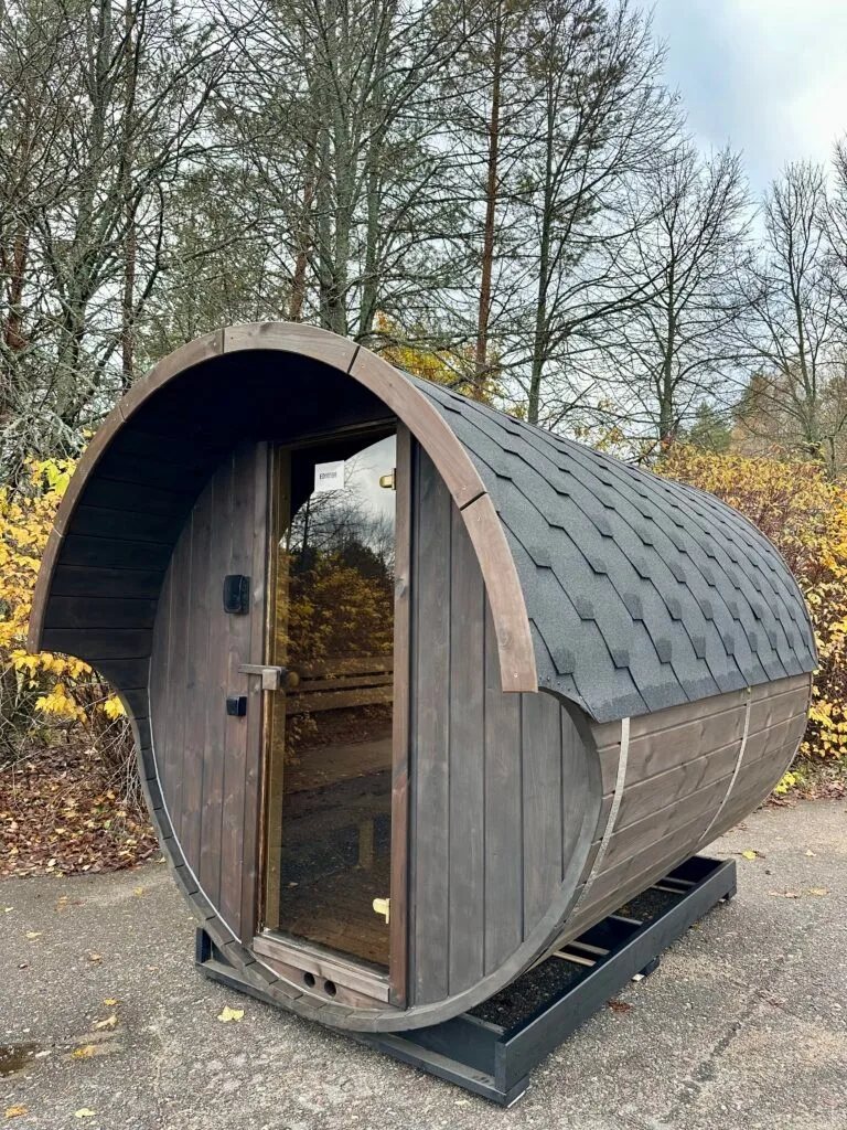Charcoal Grey Barrel Sauna with Glass Door product image