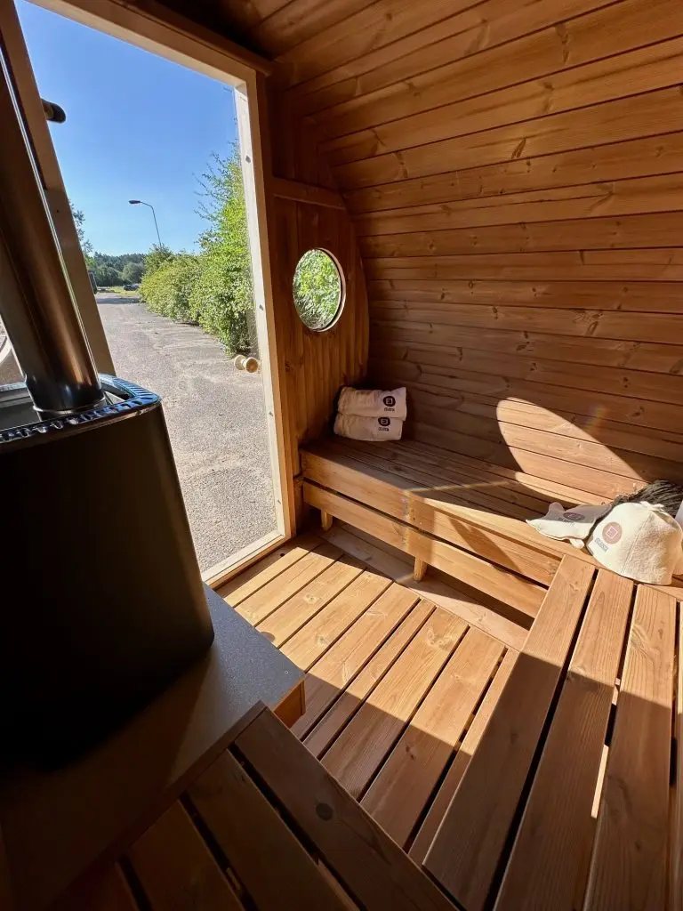 Charcoal Grey Barrel Sauna with Glass Door CSA-32 Side view