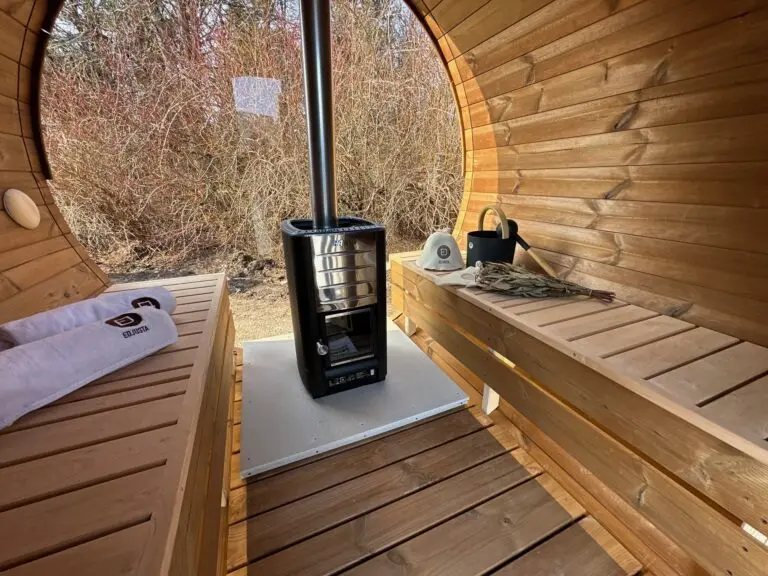 CSA-32 Charcoal Grey Barrel Sauna with Glass Door Door and glass detail