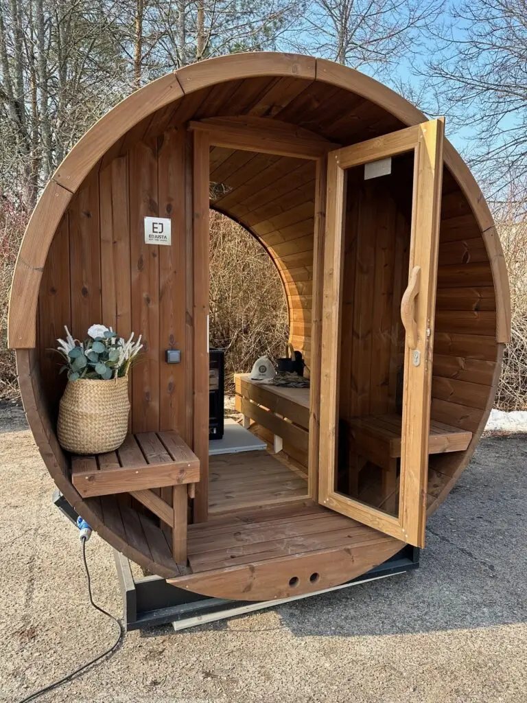 Charcoal Grey Barrel Sauna with Open Porch CSA-50 product view 2