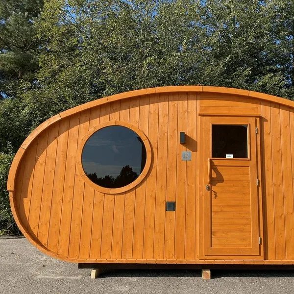 Egg-Shaped Sauna Cabin with Round Window Detail CSA-75 Side view