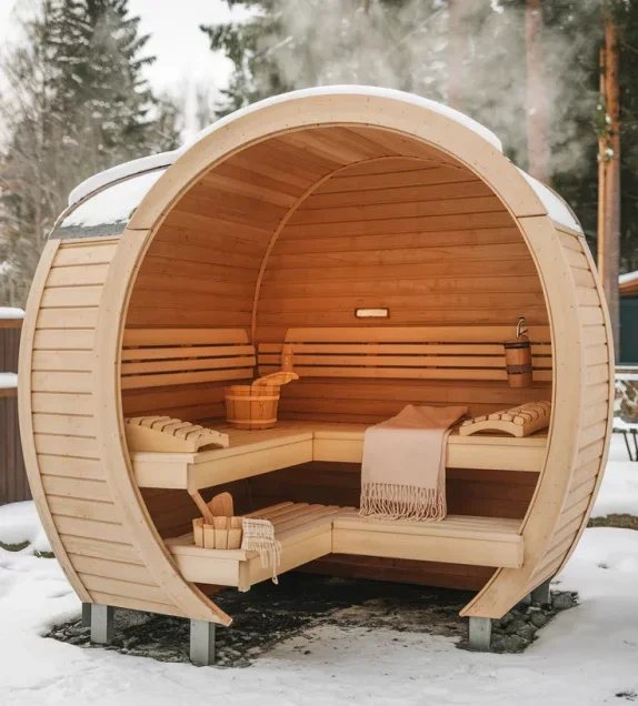 Electric-Heated Arched Outdoor Barrel Sauna CSA-55 Side view
