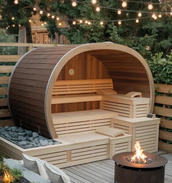 CSA-55 Electric-Heated Arched Outdoor Barrel Sauna Cabin finish detail