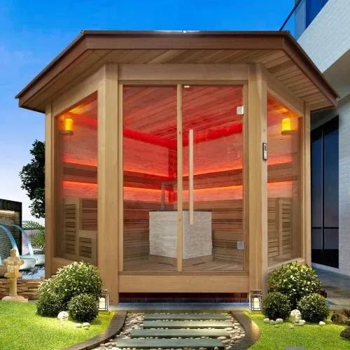 Hexagonal Sauna Cabin with Full Glass Front product image
