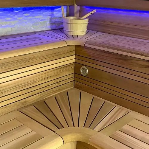 CSA-39 Hexagonal Sauna Cabin with Full Glass Front Cabin finish detail