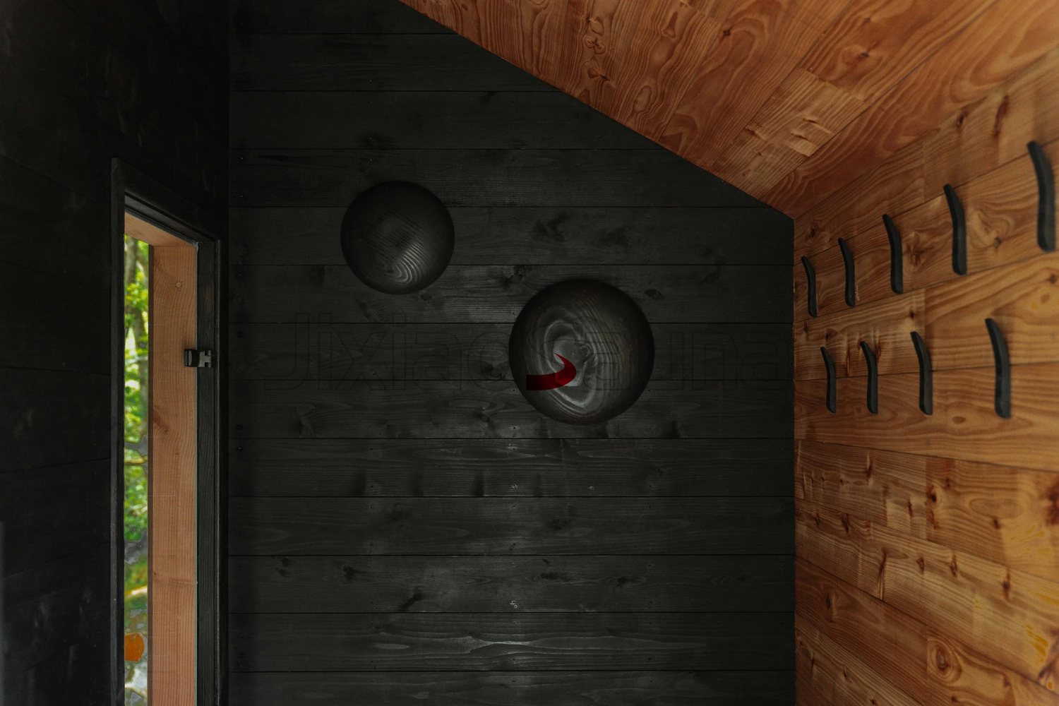 Red Cedar Garden Sauna with Black Exterior with Glass Front with Glass Front CSA-73 Side view