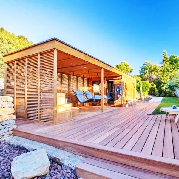 Covered-Porch Steam Sauna Cabin for Backyard Projects CSA-60 Side view