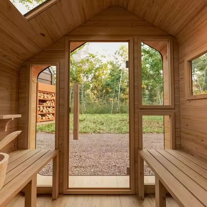 CSA-62 4-6 Person Triangular Outdoor Cedar Sauna Cabin Cabin finish detail