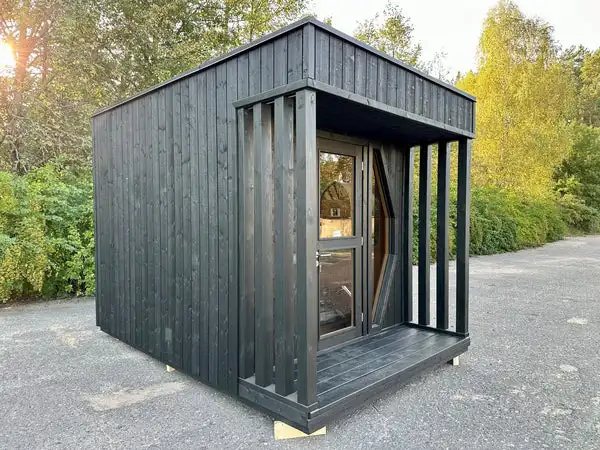 Modern Black Cube Sauna Cabin with Open Porch CSA-33 Side view
