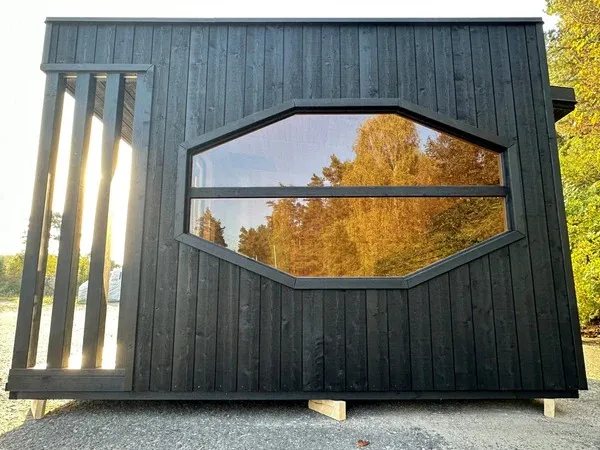 CSA-33 Modern Black Cube Sauna Cabin with Open Porch Cabin finish detail