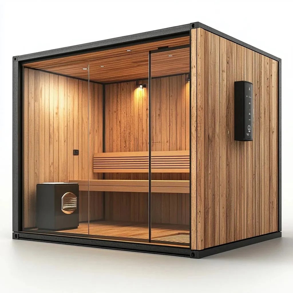 6 Person Modern Prefab Solid Wood Sauna Cabin CSA-65 Side view