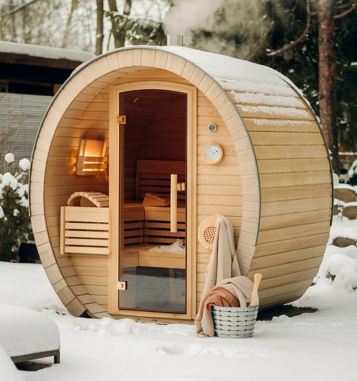 Round Solid Wood Outdoor Barrel Sauna Room product image