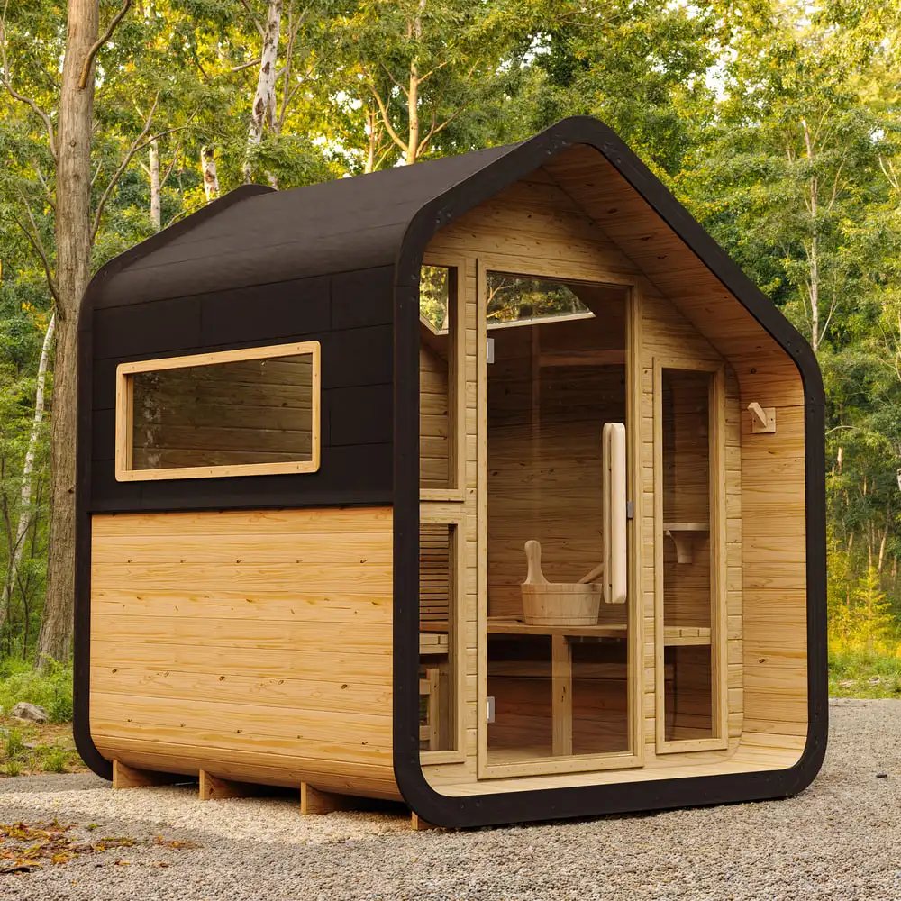 CSA-86 Modern Nordic Design Outdoor Solid Wood Sauna Cabin finish detail