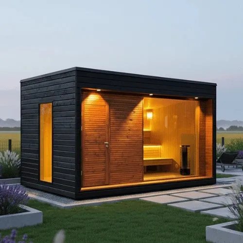 4-6 Person Modern Black Outdoor Cube Sauna Cabin product image