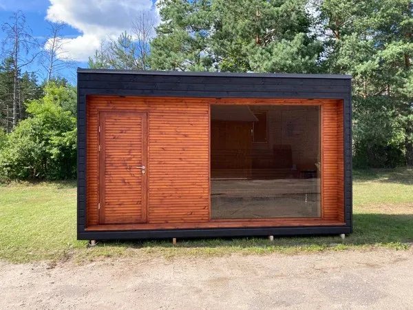 4-6 Person Modern Black Outdoor Cube Sauna Cabin CSA-37 Side view