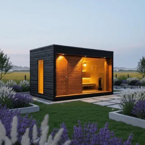 CSA-37 4-6 Person Modern Black Outdoor Cube Sauna Cabin Cabin finish detail