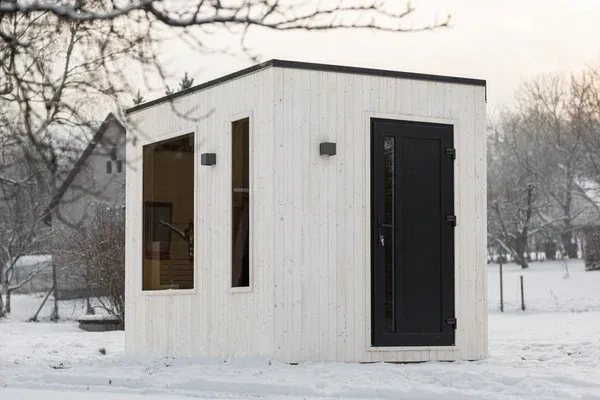 Modern White Cube Sauna Cabin with Large View Window Window CSA-38 Side view