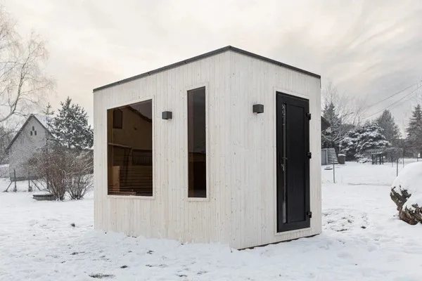 CSA-38 Modern White Cube Sauna Cabin with Large View Window Cabin finish detail