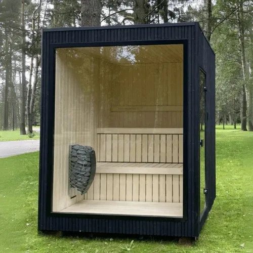 Nordic Minimalist Cube Sauna Cabin, 2-4 Person CSA-82 Side view